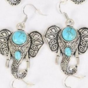 Elephant Earrings BLUE Silver semiprecious stone sz earwires NEW NWT Boho style